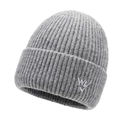 Grey ribbed knit beanie with silver embroidered WV logo and wide fold-over cuff - One Size / Light Gray