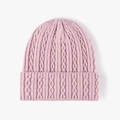 Pink cable knit beanie hat for women with wide cuffed design for winter warmth - Pink