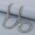 Ensemble bijoux chaîne à maillons gourmette argentée avec collier et bracelet assortis - 11mm Acier