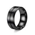 Men's black titanium steel ring featuring brushed surface and polished center groove - Black / Size 7