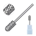 Macro detail of cylindrical tungsten steel nail drill bit with precision cross-cut texture - Silver Nail Drill Bit 07XC
