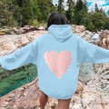 Sky blue oversized hoodie with pink Love Yourself heart print on back for men and women - Light Blue