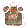 Set da cucina natalizio con grembiule, guanto isolante e sottopentola con renne rosse - Renna con Fiore Rosso