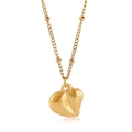 Collar con colgante de corazón dorado texturizado 3D y cadena de cuentas finas - Dorado (KN199347-Z)