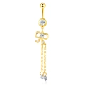 Piercing de nombril doré avec nœud papillon en zircone et pendentifs de chaîne - XY-17 Gland Long Noeud