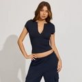 Navy blue short sleeve Henley neck t-shirt and matching cargo pants two-piece set - S / Navy Blue