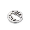 Silver stainless steel round pendant featuring a ripple pattern and hand-shaped cutout - Hamsa Palm Hollow Style (KLJ5495-Z)