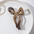 Detail of 13cm brown gradient bow hair claw clip with glossy finish and secure grip teeth - Gradient Glossy Coffee