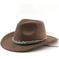 Cappello da cowboy in pelle scamosciata marrone scuro con fascia di perline turchesi - M(56-58cm) / caffè