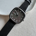 Square quartz watch with deep gray dial and black suede strap on a white plate - All Black (73755)