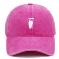 Close-up of Grim Reaper white embroidery on vintage washed pink cotton baseball cap - Adjustable / Rose Red