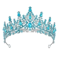 Lussuosa tiara da sposa barocca con strass azzurri su base in metallo argentato - Blu lago