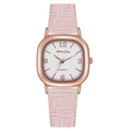 Elegant rose gold square quartz watch with a white dial and pink faux-leather strap - Pink