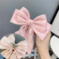 Pink pearlescent satin oversized hair bow clip with long streamers and metal hairgrip - Light Pink Brooch