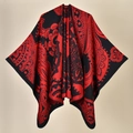 Detail of red and black knit shawl featuring intricate paisley and mandala patterns - 130x150cm / 3D Paisley Black Red