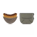 Brocha para base linfática contorneada con cerdas onduladas y mango gris con textura de madera - Brocha para Base de Gran Tamaño + Caja para el Polvo