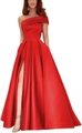 Robe de soirée élégante en satin rouge à une épaule avec fente haute et coupe longue - S / Rouge