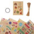 Birthday kraft gift wrapping kit featuring unicorn and rainbow patterns with hemp rope - Gift Wrapping Set (TDS11375) / 50x70cm