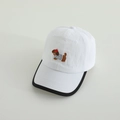 Breathable white kids baseball cap with cartoon dog embroidery and black brim detail - Kids 3-10 Years 50-54CM / Rose Red