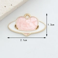 Pink and white enamel heart planet DIY jewelry pendant with gold frame, 2.1cm wide - Pink Peach Heart
