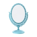 Vintage oval desktop vanity mirror in blue with elegant carved floral details - Oval / Blue