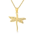 Elegante ciondolo a forma di libellula dorata con cristalli bianchi e catena fine - Stile Libellula Dorata (KP38309-K)