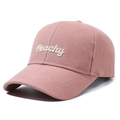 Classic pink baseball cap featuring white Peachy 3D embroidery with adjustable strap - Adjustable / Pink
