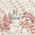 Christmas snowman placemat with Let it Snow text and nordic winter pine tree patterns - Pink Hat Snowman (Pack of 4)