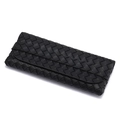 Custodia per occhiali in pelle intrecciata nera con patta a triangolo e chiusura a cordino - Stile Cinturino / Nero