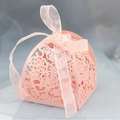 Pink laser-cut rose gift box with matching organza ribbon bow for weddings - Pink