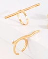 Minimalist gold geometric rings featuring straight bar and wave curve designs - Gold Geometric Wave Ring (2Pcs Set) (32戒指2个)