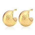 Fashionable 18K gold plated stainless steel C-shaped earrings with hammered texture detail - Hammered Semi-circle Hollow (MS-227) / Gold