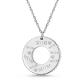 Silver MOM heart necklace with circular pendant and crystal inlay details - Silver Round MOM Pendant Necklace (KP52448-K)