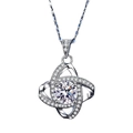 Silver rotating geometric necklace featuring a large round main stone and pavé accents - Four-leaf Clover Necklace Xl-16
