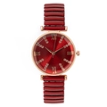 Elegante rotgoldene Quarzuhr mit römischen Ziffern, rotem Zifferblatt und elastischem Band - Rot