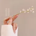 Golden Chinese hair pin with white magnolia flowers and elegant pearl tassels - Pearl Flower