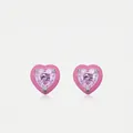 S925 Sterling Silber Herz Ohrstecker mit rosa Emaille und Zirkonia Edelsteinen - Rosa (S925 Sterlingsilber)