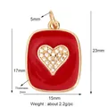 Red enamel square charm with white heart zircon inlay and gold plating - M184326 Red Heart Rhinestone Gold