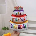 Three-tier birthday cake foil balloon with colorful patterns and YAY IT'S YOUR BIRTHDAY text - Mini Curved Multi-Layer Cake