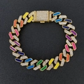 Hip hop gold Cuban link bracelet with colorful enamel and sparkling rhinestones - 7 Inch (18cm) Bracelet / Gold Multicolor
