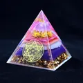 8cm Orgone Pyramid with purple crystal ball, gold lotus and flower of life motif - 8cm