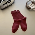 Classic burgundy ribbed crew socks in combed cotton displayed with chic fashion accessories - Fine Rib / Burgundy