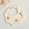 Beige mushroom print 6-layer cotton muslin flower-shaped baby bib with snap closure - Brown Mushroom