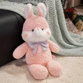 Pupazzo coniglio di peluche rosa e bianco con fiocco a quadretti blu e bianco - Coniglio rosa / 30cm
