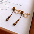 Golden clip-on earrings with tiger eye stone beads and brown cord in vintage style - 30# Earring Clip - Gold - Coffee - Tiger Eye