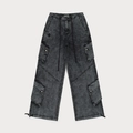 Snow grey vintage cargo pants with multiple pockets and cross pattern on loose fit fabric - XS / Storm Gray