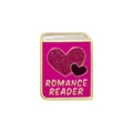 Pin's émaillé en forme de livre avec cœurs pailletés et texte doré Romance Reader - Livre Rose Romance Reader