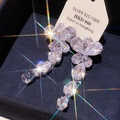 Exquisite 925 silver long tassel earrings with sparkling cubic zirconia in a jewelry box - 30# Silver Butterfly Flower Waterdrop Earrings