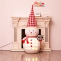 Light-up Christmas snowman with red plaid hat and Welcome sign holiday decor - 140cm