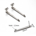 Polished silver stainless steel long bar earring studs with loop, 35mm x 4mm size - 35mm Long Pin / Steel